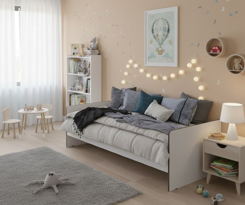 Кровать Асцелла 90х200, Белый, Графит серый