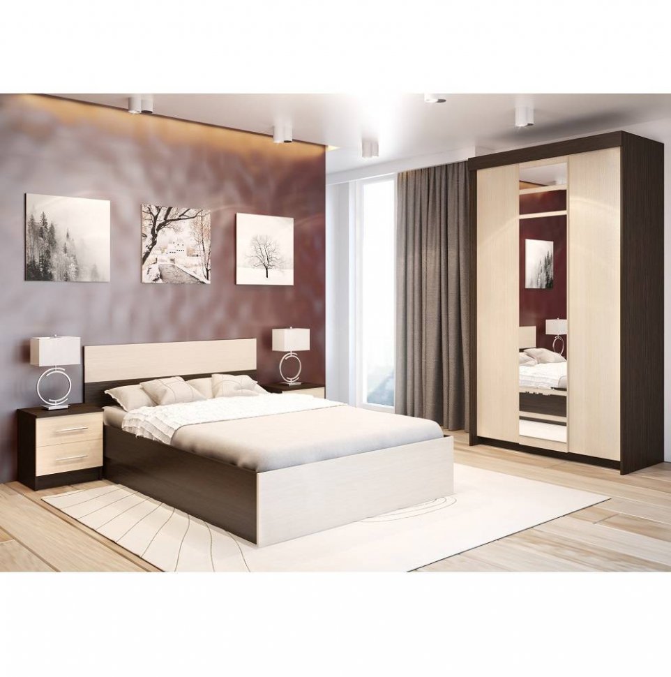 Кровать 160х200 Юнона с настилом (Венге / Дуб молочный)