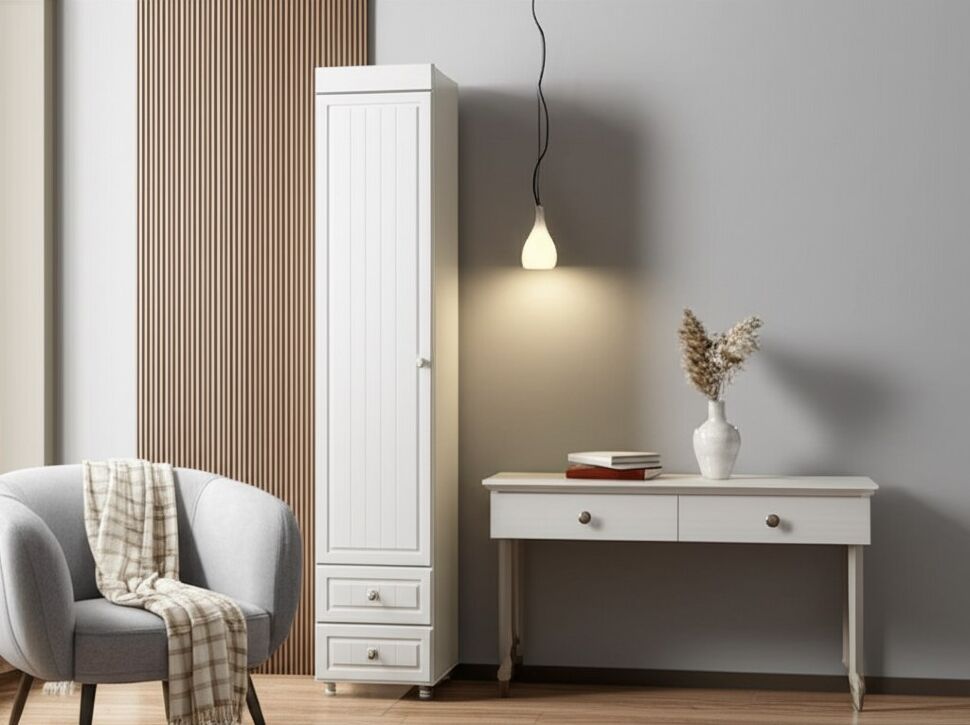 Шкаф-пенал 1дв. (гл.560) с ящиками Монако МН-35 белое дерево