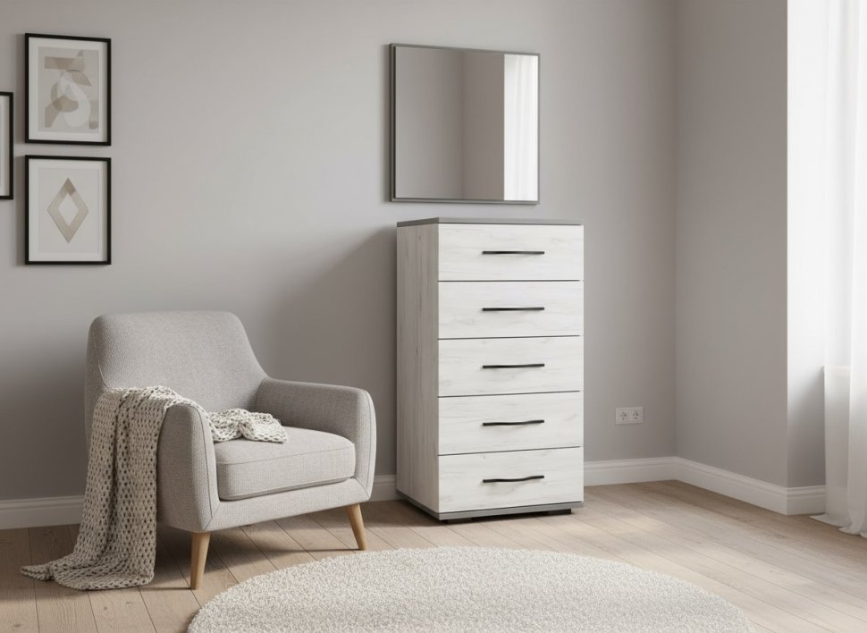 Бастион Комод узкий / Дуб Крафт Белый / Серый Шифер