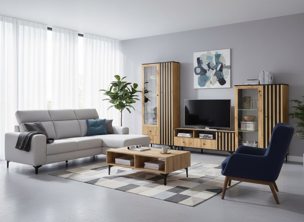 Модульная гостиная Либерти 5 (опора h150) Дуб вотан/Черный