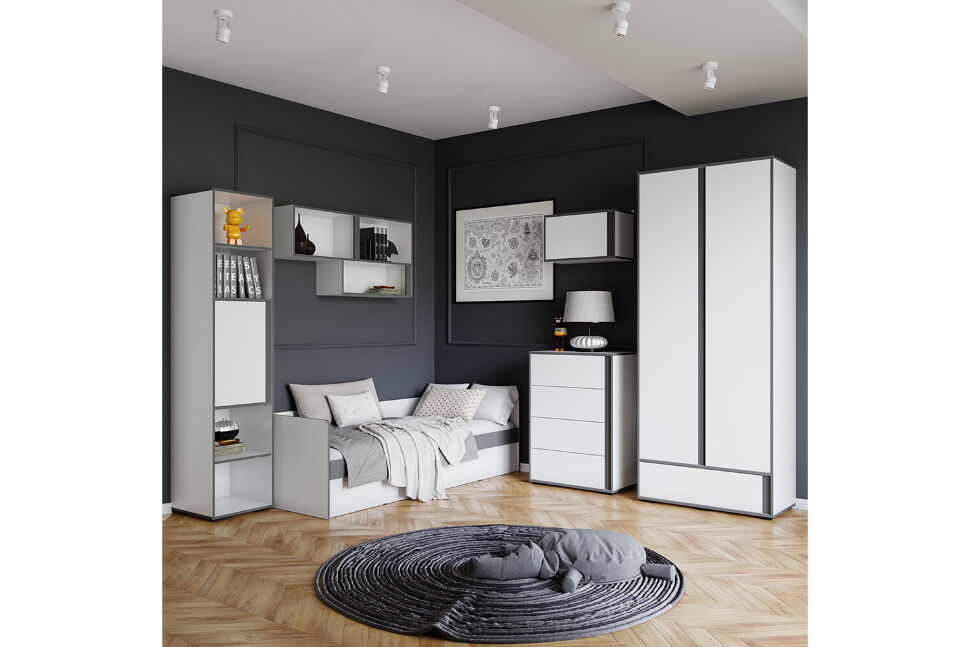 Полка навесная закрытая Асцелла, Белый, Графит серый