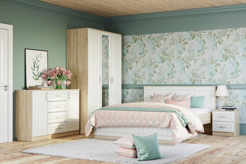 НМ 040.34 Кровать Оливия Дуб Сонома/белое дерево