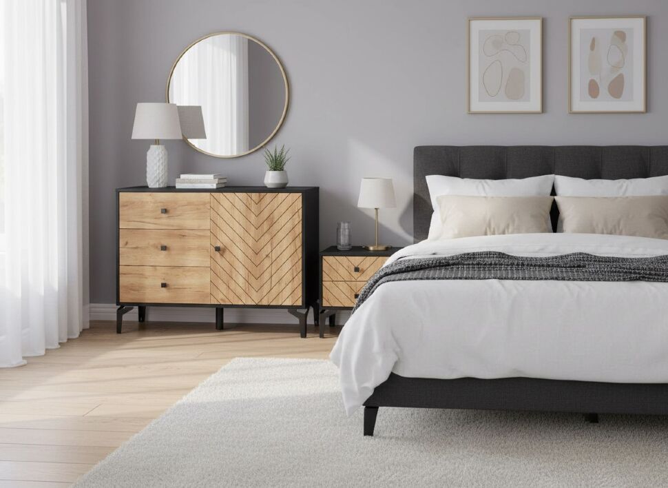 Комод Лофт 59.02 черный/дуб золотой