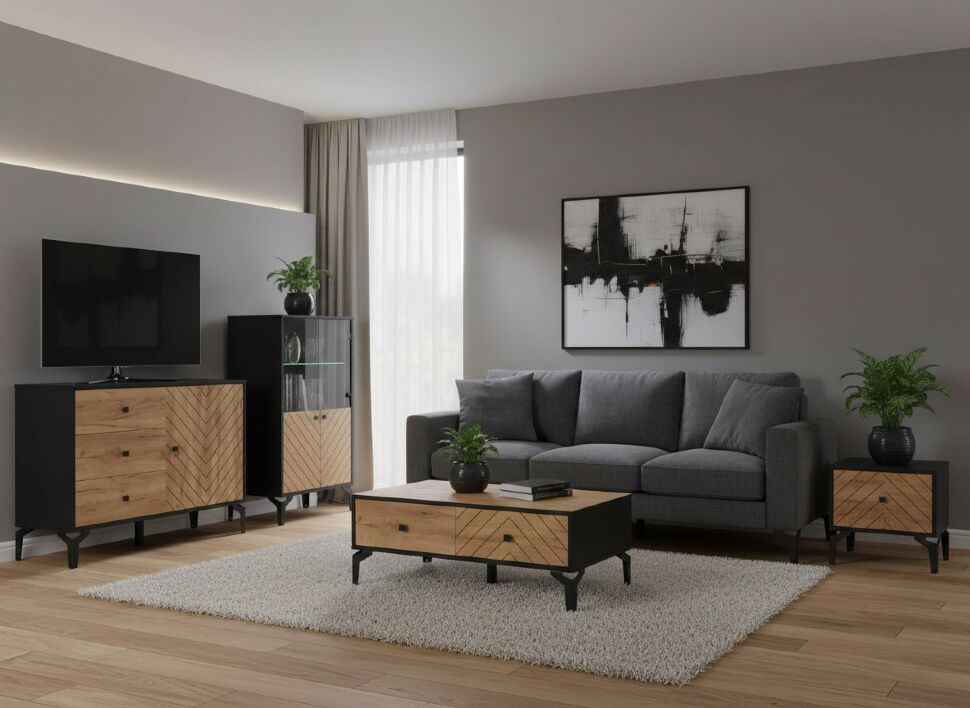 Комод Лофт 59.02 черный/дуб золотой