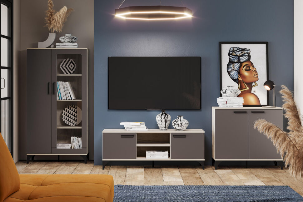 Марсель гостиная комплектация 3 Дуб Крафт серый/Софт графит