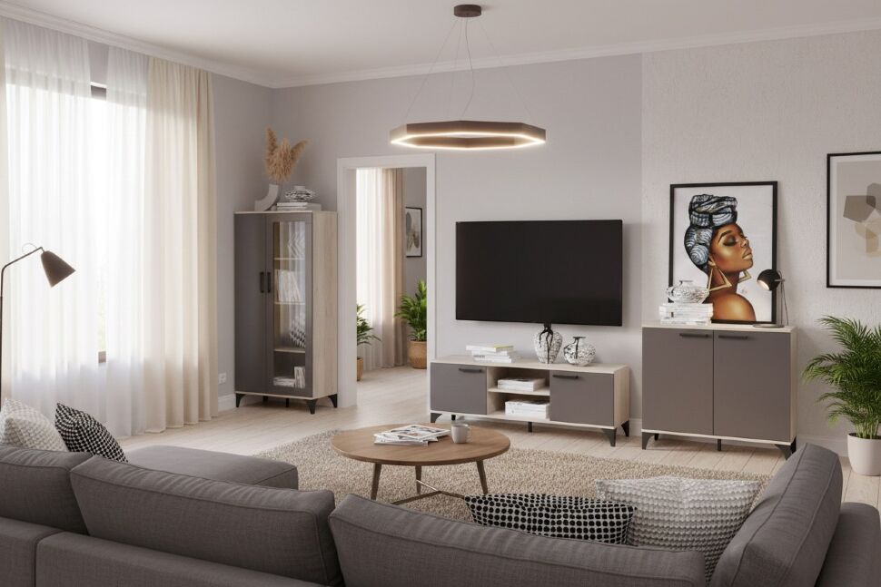 Марсель гостиная комплектация 3 Дуб Крафт серый/Софт графит