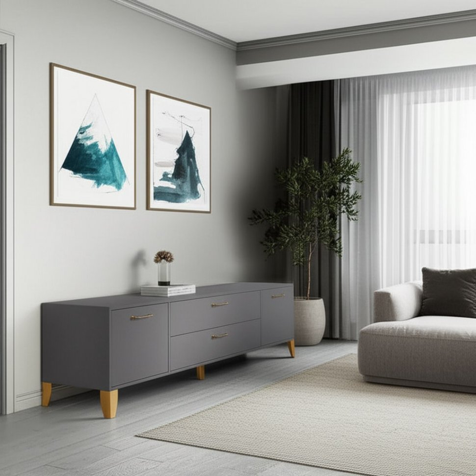 Тумба под телевизор Парус-13, Графит серый