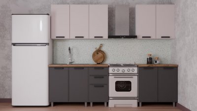 Кухня Аленушка 2 м Магнолия Кашемир/Сталь,скоба черный,сонома