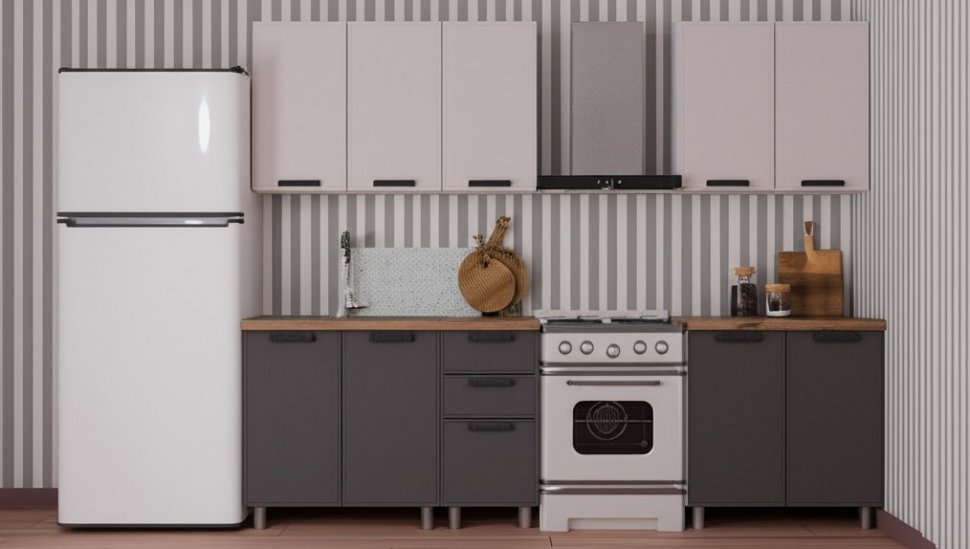 Кухня Аленушка 2 м Магнолия Кашемир/Сталь,скоба черный,сонома