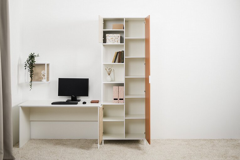 Марвэл Шкаф комбинированный 13.22 Белый PE шагрень / Плэйн / Безмолвная Пустыня