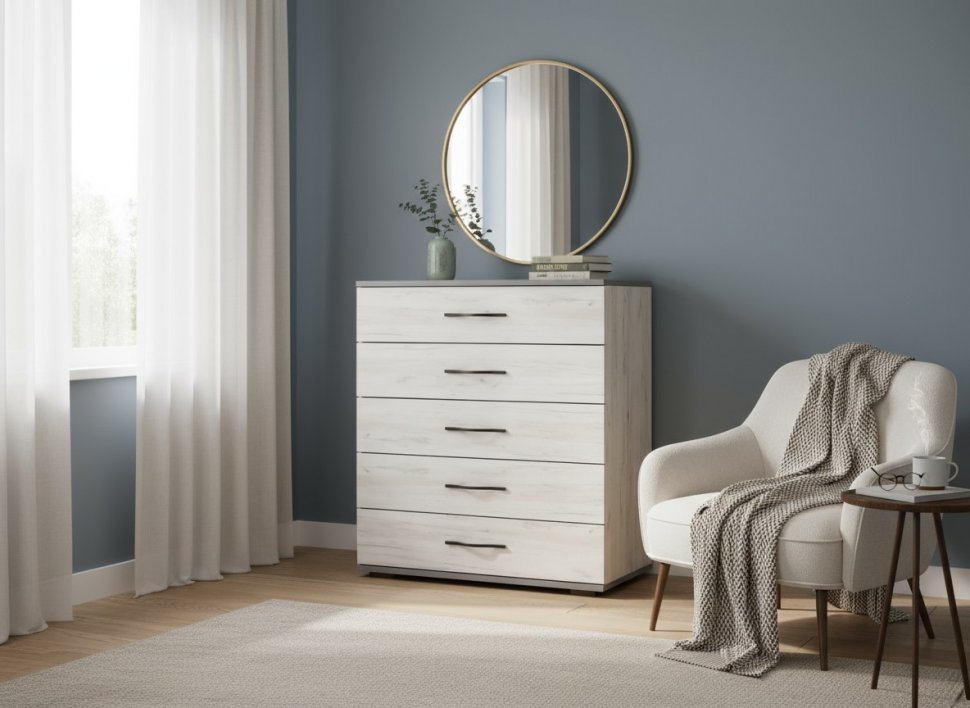 Бастион Комод широкий / Дуб Крафт Белый / Серый Шифер