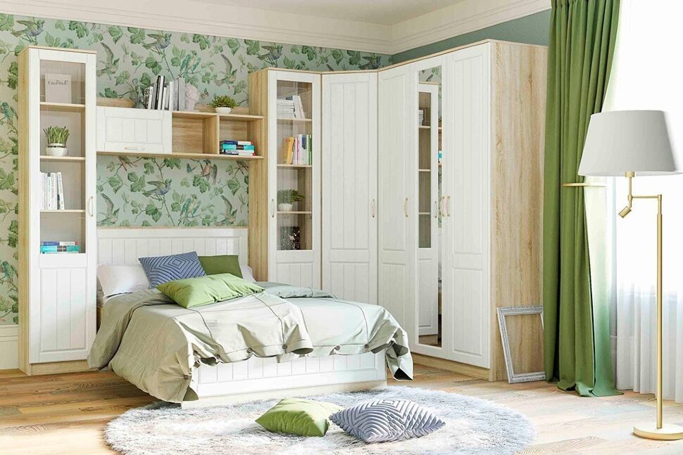 НМ 040.34+НМ 040.39 Кровать с ящиками Оливия Дуб Сонома/белое дерево