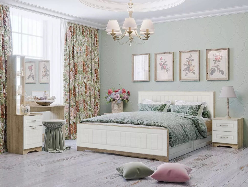 НМ 040.34+НМ 040.39 Кровать с ящиками Оливия Дуб Сонома/белое дерево