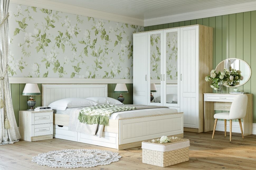 НМ 040.34+НМ 040.39 Кровать с ящиками Оливия Дуб Сонома/белое дерево