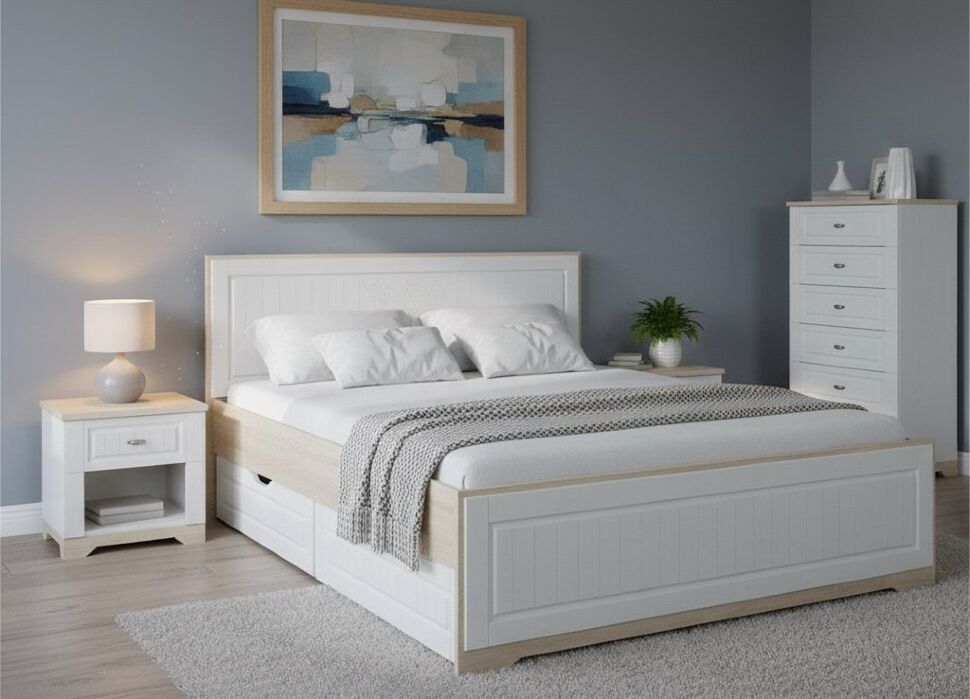 НМ 040.34+НМ 040.39 Кровать с ящиками Оливия Дуб Сонома/белое дерево