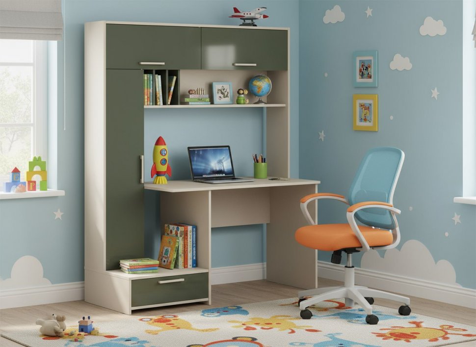 Лайт Стол письменный 03.243 Сатин / Дымчатый зеленый