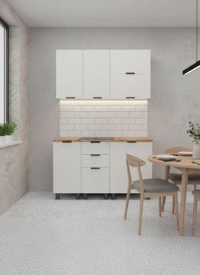 Кухня Аленушка 1,4 м с ящ. Лотос Молочный,скоба антрацит,сонома