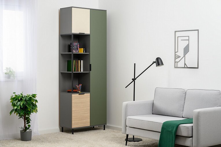 Марвэл Шкаф комбинированный 13.22 Темно - серый / Плэйн / Дымчатый Зеленый