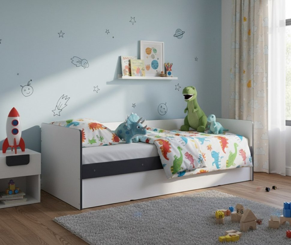 Кровать с подъёмным механизмом Асцелла 90х200, Белый, Графит серый