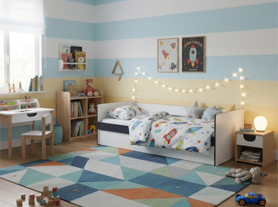 Кровать с подъёмным механизмом Асцелла 90х200, Белый, Графит серый