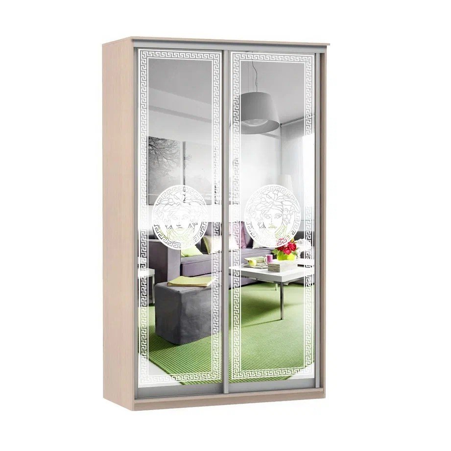 Шкаф купе Модерн 1190х450 2-х дверный 2-х секционный зеркальный с пескоструем №1 ясень