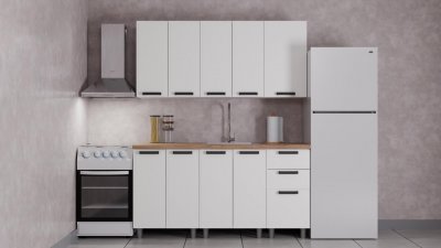 Кухня Аленушка 1,6 м Магнолия Молочный/Молочный,скоба черный,сонома