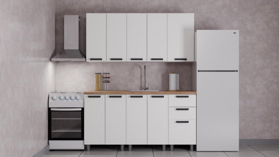 Кухня Аленушка 1,6 м Магнолия Молочный/Молочный,скоба черный,сонома