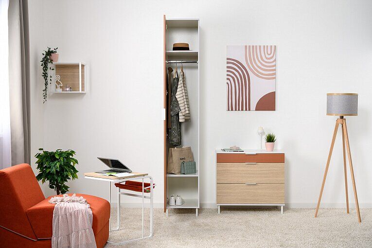 Марвэл Шкаф-пенал 16.316.01 Белый PE шагрень / Плэйн / Безмолвная Пустыня