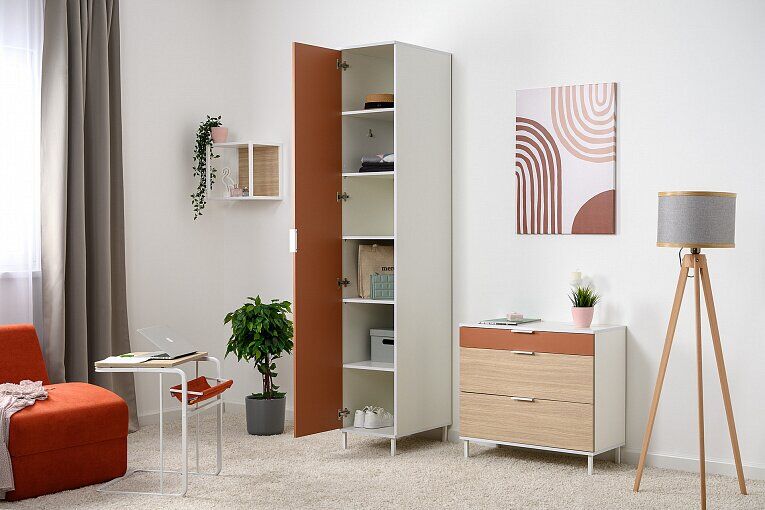 Марвэл Шкаф-пенал 16.316.01 Белый PE шагрень / Плэйн / Безмолвная Пустыня