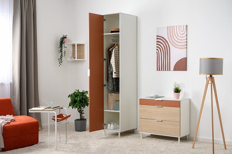 Марвэл Шкаф-пенал 16.316.01 Белый PE шагрень / Плэйн / Безмолвная Пустыня