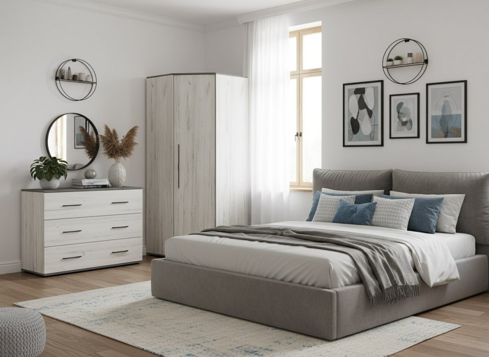 Бастион Шкаф угловой Дуб Крафт белый / Серый шифер