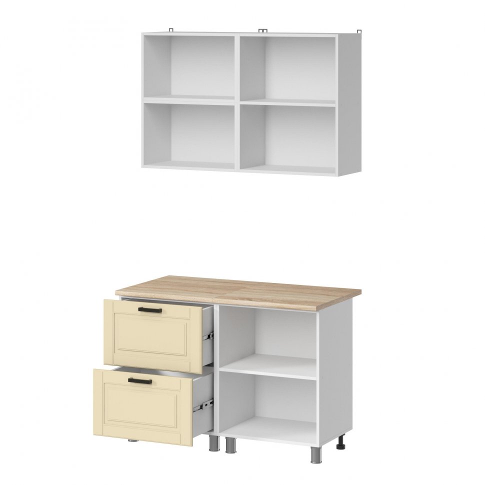 Кухня Аленушка 1,2 м с ящ.в 2 Астра Крем,скоба черный,сонома