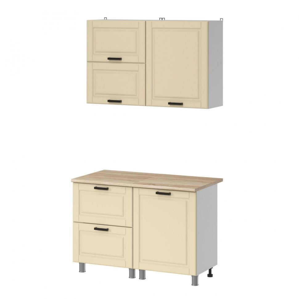 Кухня Аленушка 1,2 м с ящ.в 2 Астра Крем,скоба черный,сонома