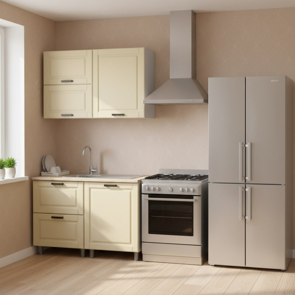 Кухня Аленушка 1,2 м с ящ.в 2 Астра Крем,скоба черный,сонома