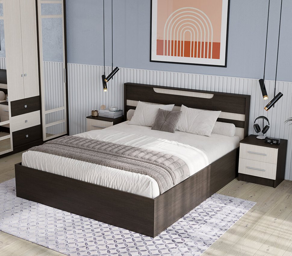 Кровать 160x200 Юнона Комби с подъемным механизмом (Венге / Дуб молочный)