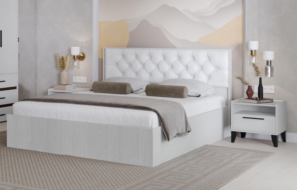 Кровать 140х200 Модена МКР-1 с настилом из ДСП (Домани) Ясень Анкор светлый