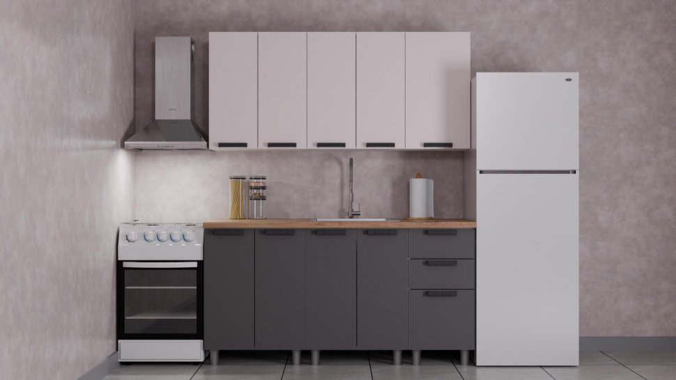 Кухня Аленушка 1,6 м Лаванда Кашемир/Сталь, черный (без столешницы)