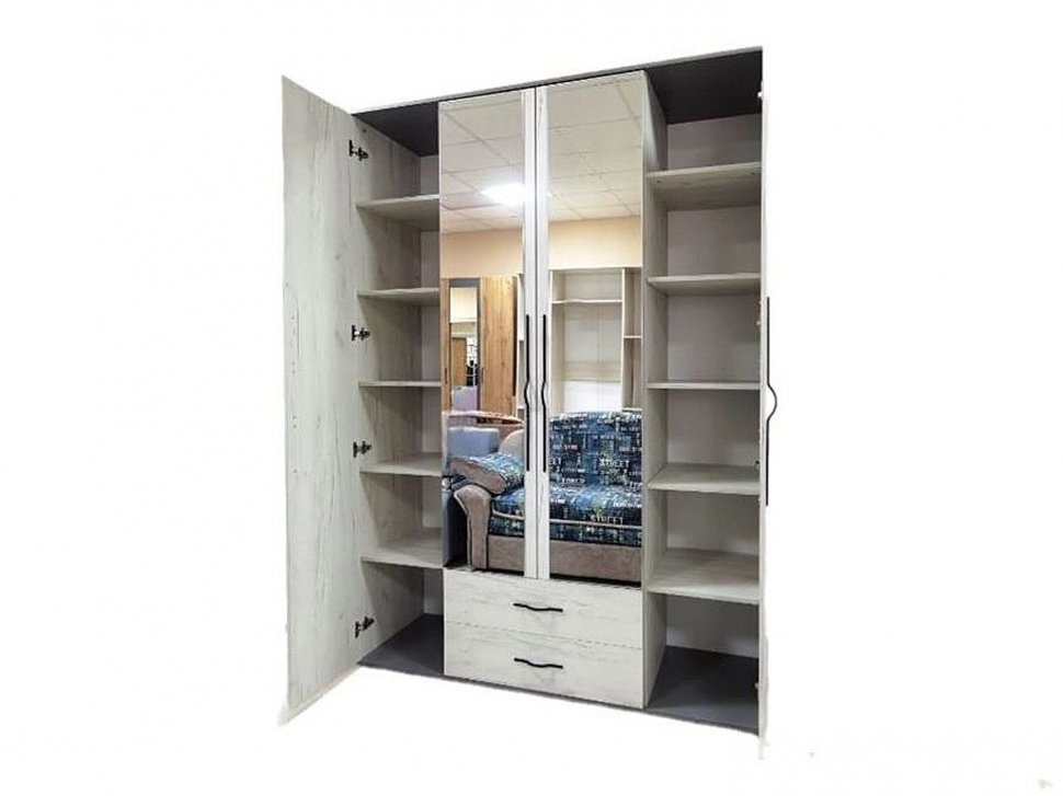 Бастион Шкаф четырехдверный Дуб Крафт белый / Серый шифер