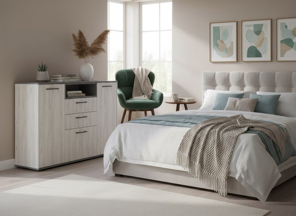 Бастион Комод с нишей / Дуб Крафт Белый / Серый Шифер