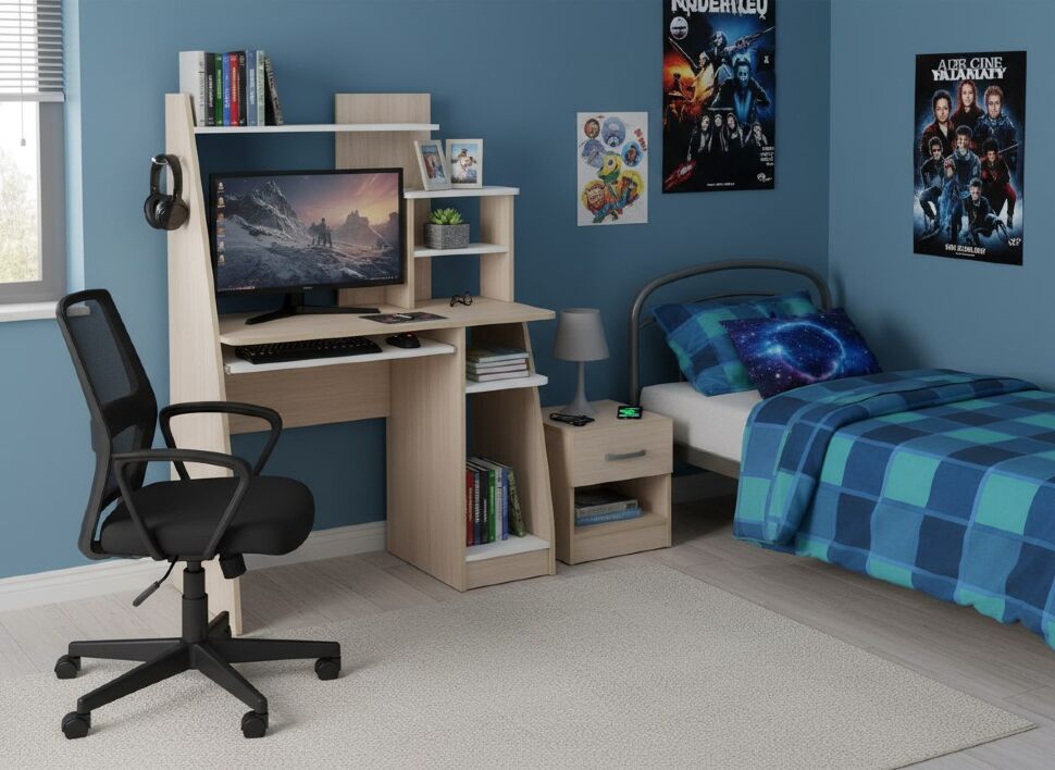 Интел-17 стол компьютерный Дуб Сонома / Белый Снег