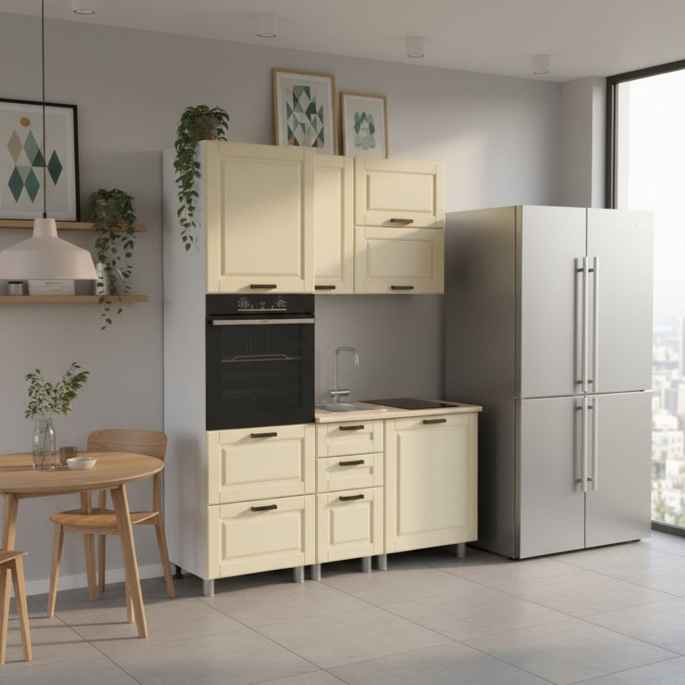 Кухня Аленушка 1,6 м ПД 2 Астра Крем,скоба черный,сонома