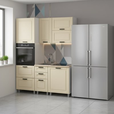 Кухня Аленушка 1,6 м ПД 2 Астра Крем,скоба черный,сонома