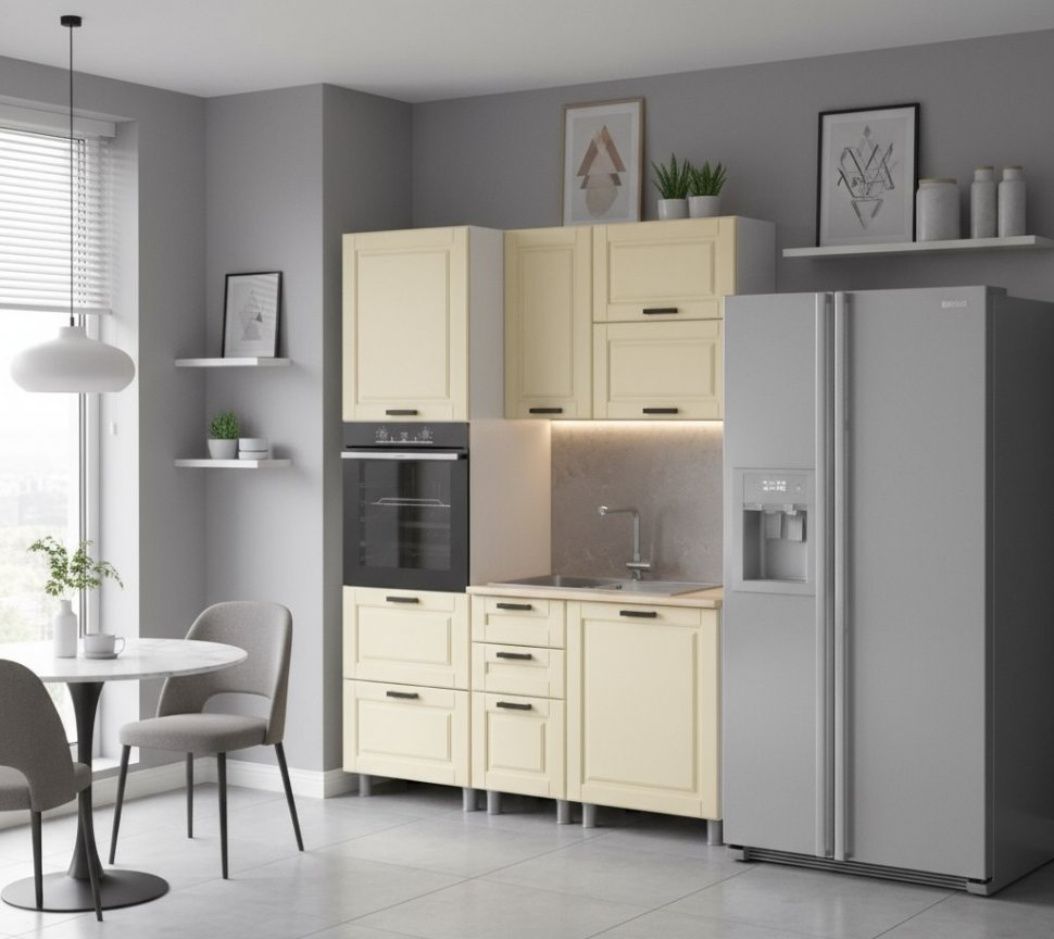 Кухня Аленушка 1,6 м ПД 2 Астра Крем,скоба черный,сонома