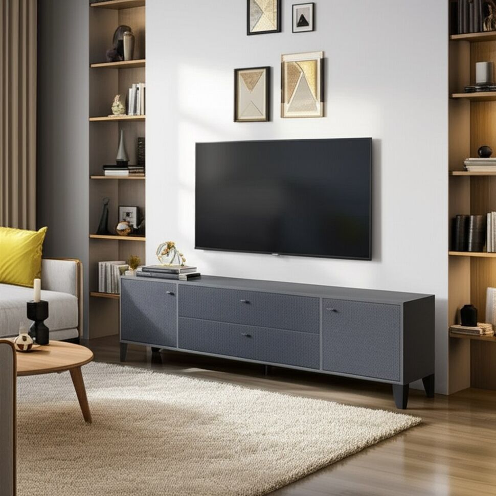 Тумба под телевизор Парус-10, Графит, Гранит лофт