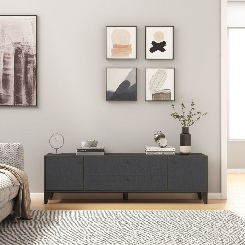 Тумба под телевизор Парус-10, Графит, Гранит лофт