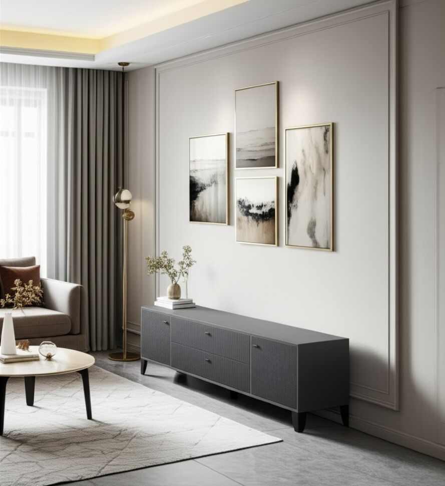 Тумба под телевизор Парус-10, Графит, Гранит лофт