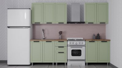 Кухня Аленушка 2 м Лилия Фиcташка/Фисташка, черный (без столешницы)