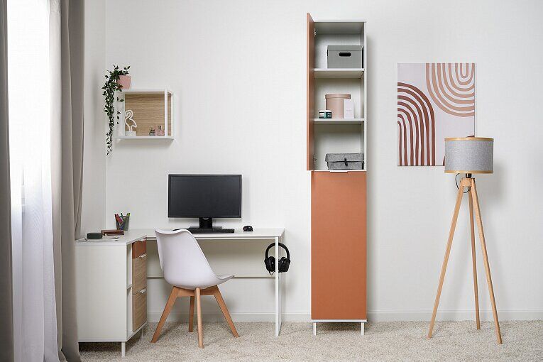 Марвэл Шкаф-пенал 16.316.02 Белый PE шагрень / Плэйн / Безмолвная Пустыня