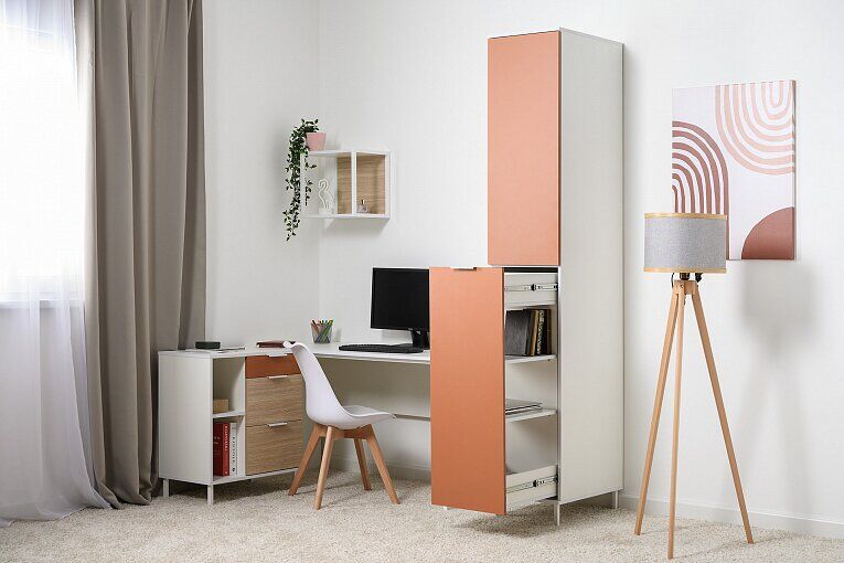 Марвэл Шкаф-пенал 16.316.02 Белый PE шагрень / Плэйн / Безмолвная Пустыня